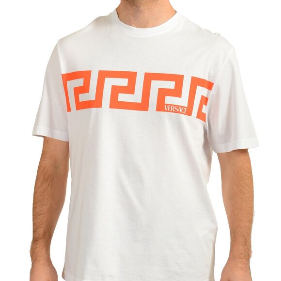Versace Men's White Coral Greek Print Short Sleeve T-Shirt US L IT 52